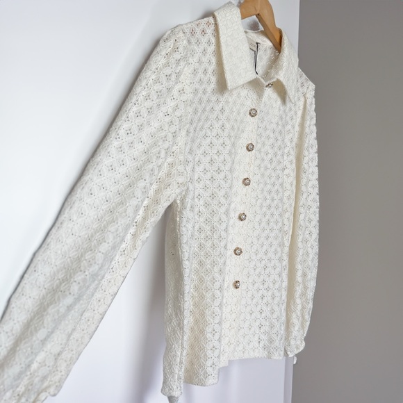 NWT! JOOR'TI Women's Ivory Collared Lace Blouse with Pearl Button Accents Size M - Picture 7 of 10